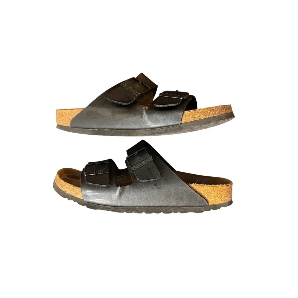 Birkenstock Unisex Arizona Slide Sandals EU 42 Narrow Black Leather Cork Footbed
